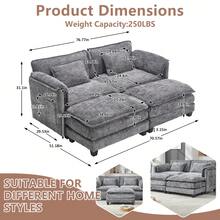 Cómodos muebles de chenilla para sala de estar, construcción sólida, la estructura general del sofá es estable, reposabrazos desmontables, dos reposapiés y sofá de dos plazas con bolsillos laterales (gris + chenilla) - Gris - Ver 3