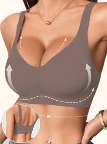 Sujetador sin costuras para mujer, sujetador inalámbrico, sin aros, con relleno ligero, push-up, elevación natural, con copas elásticas suaves. Sujetador inalámbrico, sin costuras, push-up para mujer.
