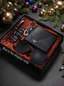 5-Piece Stylish Men's Alloy Strap Quartz Watch, With Wallet And Fashion Glasses, Keychain, Pen, Ideal Gift Set,Suitable For Daily Wear - Black - View 6