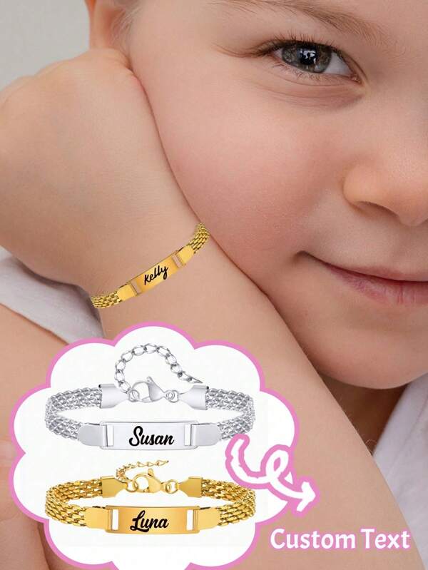 Pulseira de tênis infantil personalizada em aço inoxidável - Páscoa, presente de aniversário, presente de volta às aulas