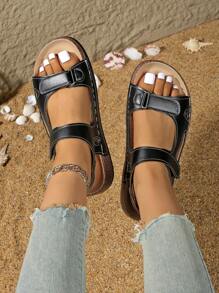 Sandalias de cuña de verano para mujer de talla grande, suela suave, cómodo cierre de gancho y bucle, casual, cruzadas, para caminar al aire libre, nuevo modelo con cuña de suela gruesa y punta abierta