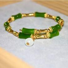 1 Pc Bamboo & Glass Pendant Bracelet, Unique Design For Women, Elegant & Charming, Delicate & Soft Jewelry, Expressing Appreciation For Others, Integritas, Suitable For Everyday Wear - The Best Gift