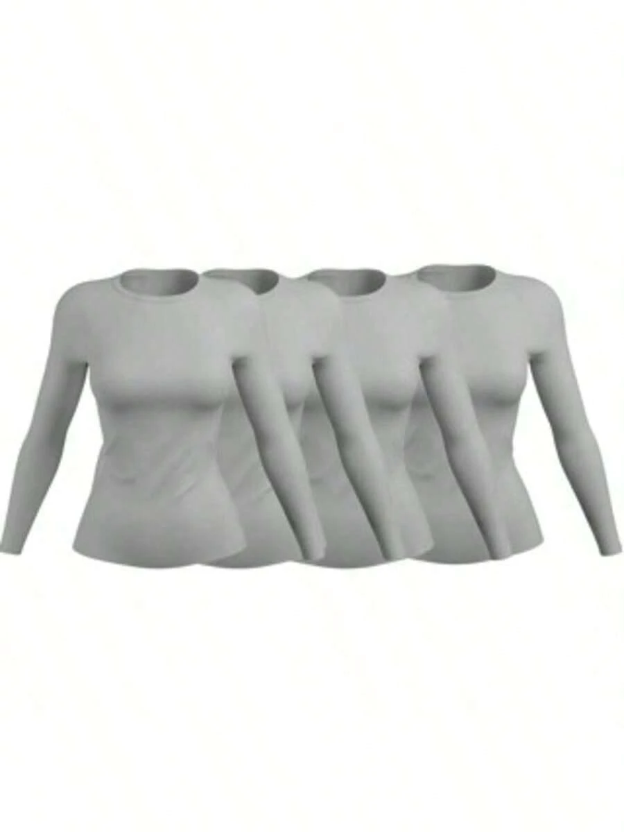 KIT 4 Women's Second Skin Shirt UV+50 Sun Protection Long Thermal T-Shirt Winter And Summer Fashion GJR Modas - 灰色 - 查看 1