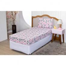 Single Sheet Set With 2 Pieces Printed Cotton Fabric With Elastic All Around And Pillowcase In Matchstick Stitch - Dusty Pink - View 3