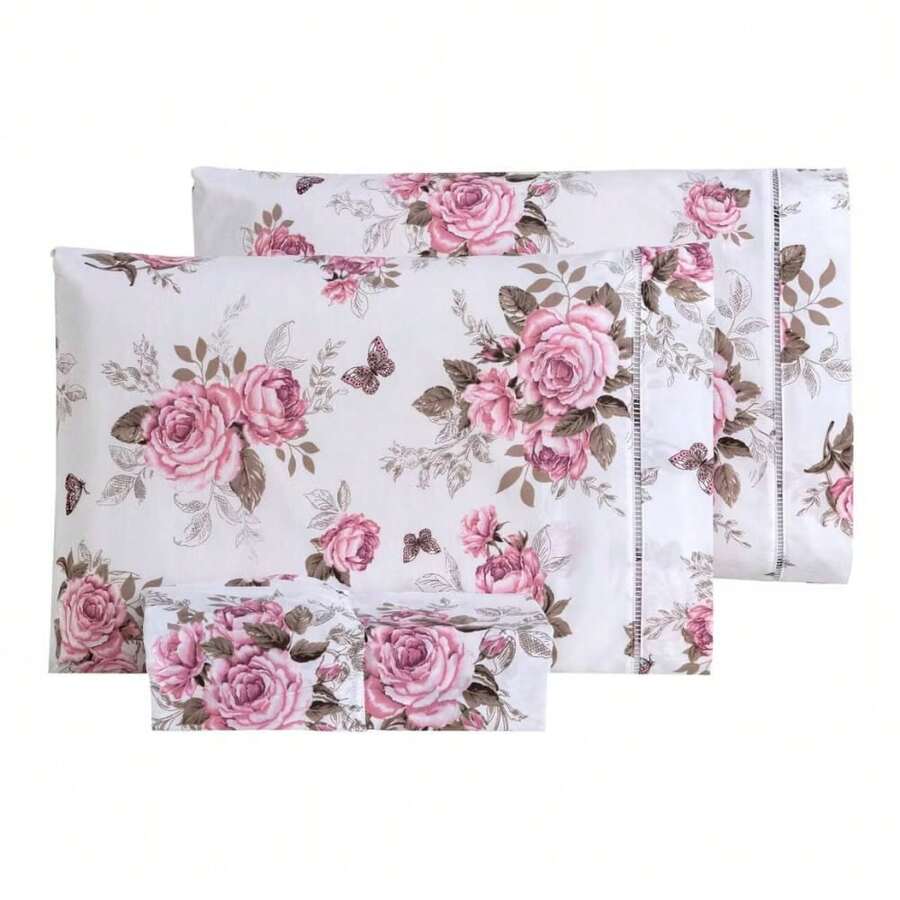 Single Sheet Set With 2 Pieces Printed Cotton Fabric With Elastic All Around And Pillowcase In Matchstick Stitch - Blanco - Ver 1