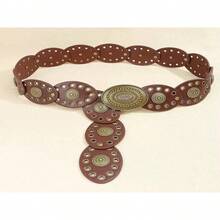 1 件朋克风格复古铆钉和网眼椭圆形女式牛仔腰带，适合休闲、派对、节日穿着夏季、学校秋季、秋季、万圣节 - 棕色 - 查看 16