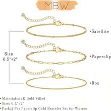 MBW Gold Bracelets Women, Dainty 14K Gold Plated Bracelet Stack Beaded Chain Bracelet Set Thin Small Cute Paperclip Bracelets Fashion Waterproof Jewelry Gold Accessories Women - Style6 - 查看 5