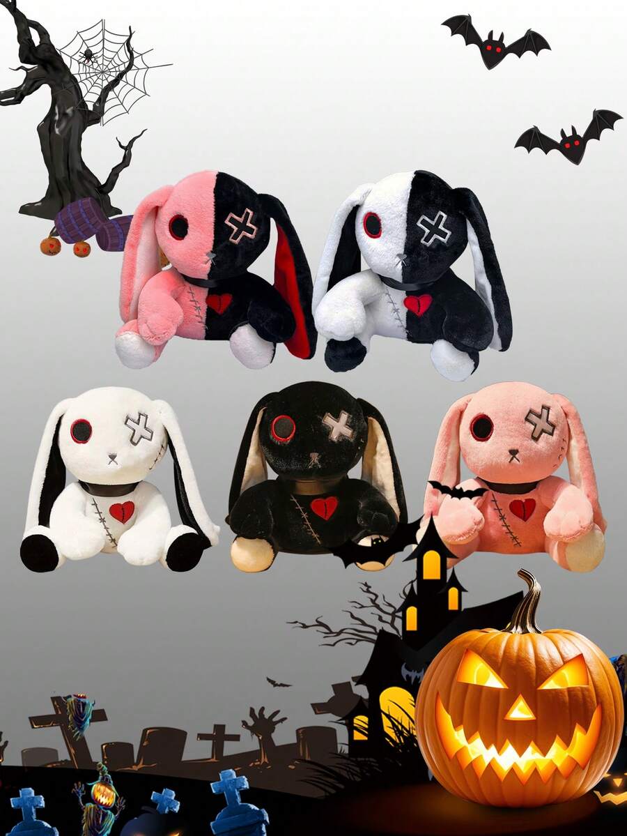 黑暗主题重生兔毛绒玩具、小兔子抱枕、儿童玩偶、万圣节礼物 - 彩色 - 查看 1