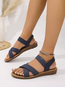 Sandalias planas con entrelazado bohemio para mujer, tipo slip-on para playa, de verano