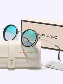 LINFEMAND 复古渐变色圆形装饰时尚眼镜，适合女士，适合派对、街拍、节日礼物 - 彩色 - 查看 14