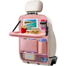 1pc Car Backseat Organizer, Folding Rear Seat Car Parts, Road Trip Car Accessories, Multi-Function Backrest Storage Trash Can, Large Storage Bag, Notebook, Dining Table, Tray