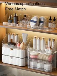 1 pieza, Caja de almacenamiento de maquillaje, Caja de almacenamiento de cosméticos transparente de material PET de lujo con múltiples compartimentos y cajones, para escritorio, baño, oficina, productos de cuidado de la piel, cosméticos y brochas de maquillaje. - Multicolor - Ver 5