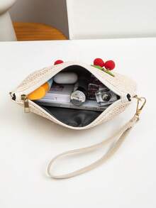 New Straw Cherry Design Versatile Crossbody Bag, Small Square Shoulder Bag, Sweet & , Wholesale, Spring/Summer - Beige - View 6