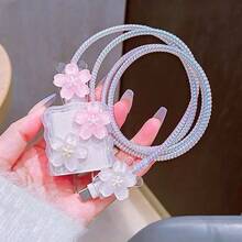 简约花卉充电保护壳，适用于 Apple 14/13/16/15 系列快速充电适配器，20W 充电器保护器，理想礼物 - 粉紅白花朵 - 查看 4