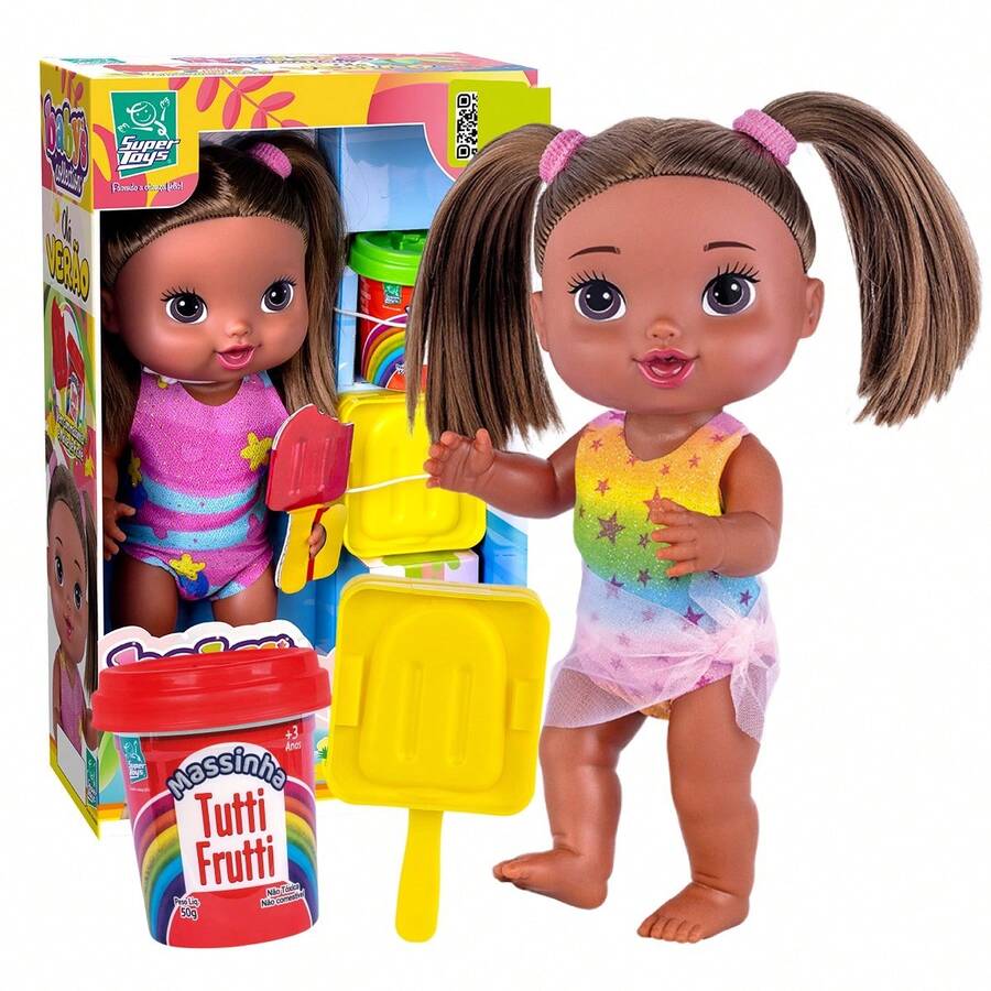 Boneca Baby's Collection Menina Olá Verão com Massinha e Acessórios Divertido Interativo Super Toys