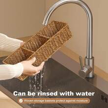 Wicker Basket With 3 Compartments, Woven Baskets For Organising, Storage Basket, Toilet Tank Basket, Bathroom Counter Organiser, Bedroom Organisation, Resin Wicker 1pc, Toilet Paper Basket,Bathroom Basket - Brown - View 11