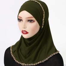 Khăn trùm đầu viền vàng thanh lịch, khăn trùm đầu chống gió thời trang, lý tưởng để đi chơi và làm đẹp cho vẻ ngoài của bạn, băng đô cho abaya hàng ngày dưới mũ, mạng che mặt cho phụ nữ - màu đen - Xem 11