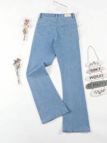 HIMARRI Jeans Acampanados de Cintura Alta para Mujer - Denim Lavado Azul Claro, Pantalones Casuales Ajustados con Botóns, Diseño Elegante y Cómodo para Todas las Estaciones, Lavables en Máquina - Celeste - Ver 5