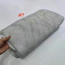 African Nigerian AB Rhinestone Fabric Glitter Rhinestone Mesh Fabric Stretch Crystal Glass Trim For Sewing Bag Shoes Dress Garment Decor