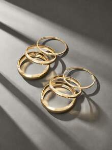 6 件复古金色简约光滑圆形手镯套装，时尚街头风格夸张女士珠宝配饰