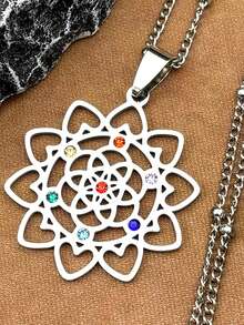 7 Chakra Sacred Geometry Metatron Heart Necklace For Women Flower Of Life Love Stainless Steel Gold Silver Color Chain - Necklace - View 10