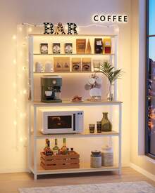 VASAGLE Kitchen Storage Rack, Coffee Bar, Baker's Rack, Total 6 Shelves And 6 Hooks, For Microwave, Steel Frame, Industrial, 40 X 100 X 167 Cm, Oak Colour And White - 黃色 - 查看 2