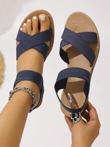 Sandalias planas con entrelazado bohemio para mujer, tipo slip-on para playa, de verano