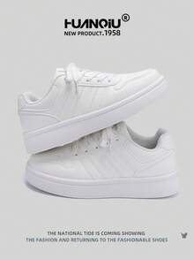 HUANQIU 2025新款女鞋登山鞋女士运动鞋厚底运动鞋网面透气小白鞋百搭轻便舒适系带软底休闲鞋跑步鞋白色四季鞋 - 白色 - 查看 2
