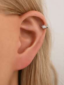 1pc 925 Sterling Silver Small Star Ear Cuff Earring, Golden Octagonal Star Celestial Ear Cuff Earring, Suitable For Women's Daily Wear (Sold Individually, Not A Pair) - Single Diamond Eight-pointed Star Earrings - View 8