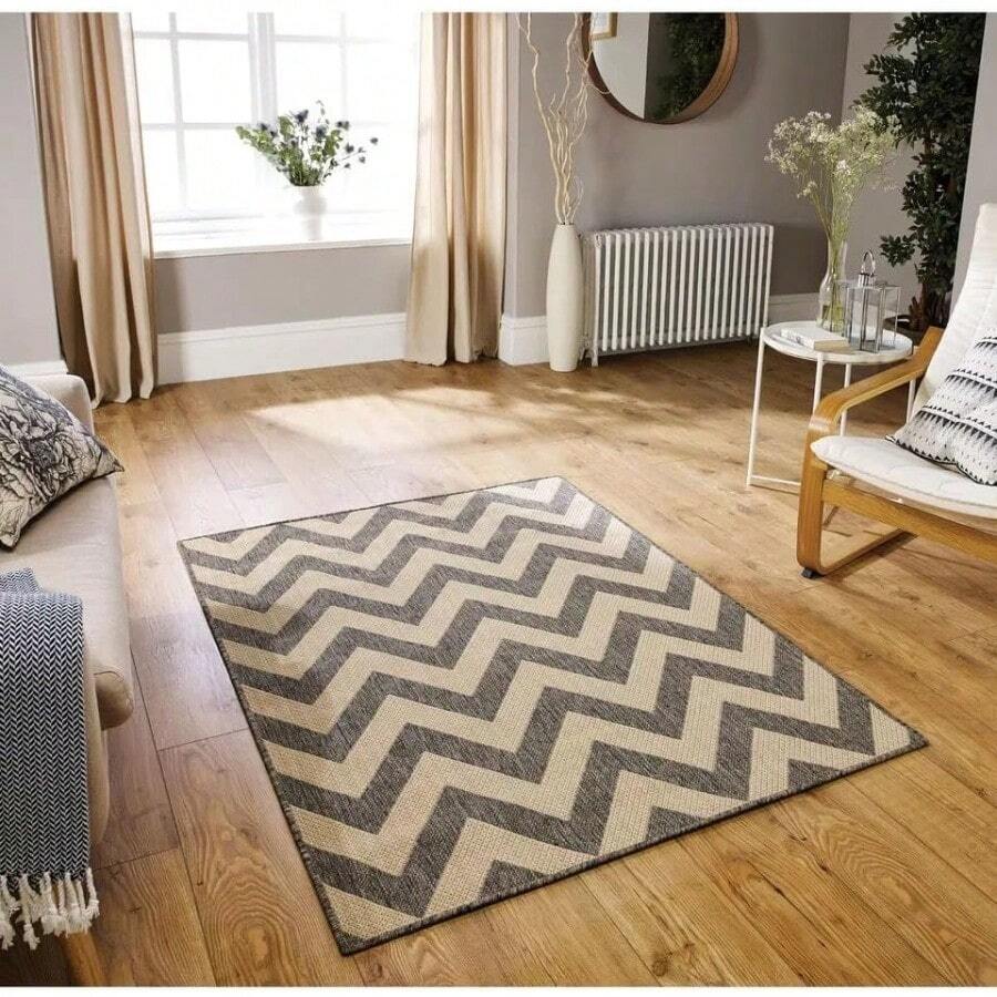 Outdoor Rug For Garden Large Outdoor Rugs Waterproof Patios Rugs Portable Carpet Woven Rug Easy Cleaning Rug Balcony Rug Geometric Mat For Picnic Beach BBQ Chevron Grey 160x225cm, Picnic Blanket - 160x225cm(Rectangular) - View 1
