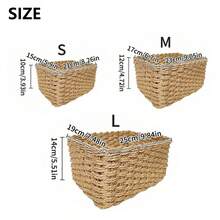 1pc/3pcs Woven White Storage Basket, Multipurpose Organizer Bin For Toys, Cosmetics, Foldable Storage Basket, Desktop Sundries Storage Box, Fabric Storage Container, Basket, Storage Basket, Car Accessories, Kitchen, Bathroom Organizer, Kitchen Accessories, Room Decor, Home Decor, Geometric Woven Boho Baskets, Wood Rattan Plant Pot Holders, Natural Mix Rope Decor For Coastal Vibes Outdoor Spaces - Camel - View 10