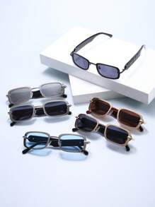 1 Pair Men Stainless Steel Square Narrow Frame Stylish Party, Casual, Hip-Hop Decorative Glasses Suitable For Daily Wear