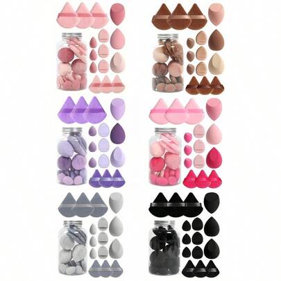 15pcs Makeup Sponge Set With Storage Box, Includes 3 Large Makeup Sponges, 3 Mini Makeup Sponges, 3 Large Powder Puffs, 3 Mini Powder Puffs And 3 Mini Finger Tip Powder Puffs. Suitable For Makeup, Affordable, Room Decor, Vanity, Travel, Bedroom And More. Complete Makeup Accessories Set With Powder Puffs, Makeup Sponge, Makeup Sponges. Affordable Price, Suitable As Christmas Gift Or Stocking Stuffer.