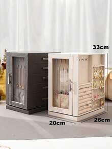 360° Rotating Jewelry Box With 5 Drawers, Side Glass Window, Large Size, Accessory Storage, Open Design, Slate Gray For Women Storage Organizer Travel Essentials For Women Storage Organizer Travel Essentials Gift Back To School