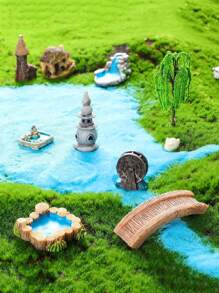 12pcs/Set Mini Fairy Garden Decorations Flowers & Plants Landscape Ornaments For Potting, Lawn, Bridge, Waterwell, DIY Garden Pond Decor, Miniature Statues