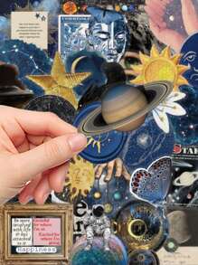 50pcs Mystery Space Stickers PET Material Handbook Laptop Phone Case Luggage Skateboard Helmet Decorative Stickers, School Supplies,Back To School