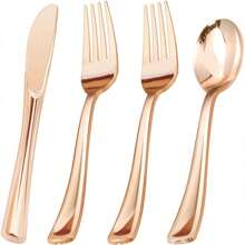 150pcs Gold/Silver/Rose Gold Cutlery Set, Including 50pcs Knives, 50pcs Forks, 50pcs Spoons, Multi-Color Options, Suitable For Wedding, Party, Birthday, Kitchen, Beach BBQ, Picnic, Camping, Restaurant, Easter, Halloween, Valentine's Day, Charity , Bakery, Market Stall, Outdoor Activities, Disposable And Reusable