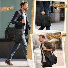 NEWHEY 男士斜挎包 17-17.3 英寸复古帆布公文包防水大号电脑笔记本电脑包坚固挎包单肩包适合工作旅行、大学书包 - 彩色 - 查看 5