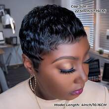 Short Pixie Cut Wig Brazilian Virgin Human Hair Straight Machine Made Rose Net Cap Easy To Wear For Beginners - Natural & Black - View 5