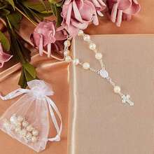 20 颗迷你念珠洗礼念珠手指洗礼念珠仿珍珠 10 颗珠链配 10 颗欧根纱袋用于洗礼婚礼派对礼品洗礼礼物圣餐礼物 - 彩色 - 查看 7