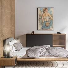 1 Pc Canvas Painting,Woman, Straw Hat, Backless Top, Denim Skirt, Cross - Body Bag, Waterfront, Buildings, Illustration Lily Flower, Art Nouveau, Wall Art, Framed Painting, Interior Decor, Armchair, Floor Rug,Wood Framed Painting (1) Thickness 2.5 Cm/ 1 Inch-Home Decoration For All Occasions,Ideal New Year, Valentine's Day,Thanksgiving,Easter,Christmas Gift,Room Decoration Aesthetic,Wall Decoration Art,Perfect Gift,Autumn And Winter Wall Decoration,Living Room Decoration, Bedroom Decoration, Kitchen Decoration, Entry Decoration, Bathroom Decoration, Direct Wall Painting, High Quality Wall Painting Poster,Modern Home Decoration Stretched And Framed Ready To Hang - Mint Blue - View 6