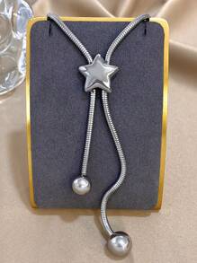 1 Pieza Collar largo de acero inoxidable con decoración de estrella dorada para mujer, collar de cadena para uso diario y fiestas, regalo de joyería