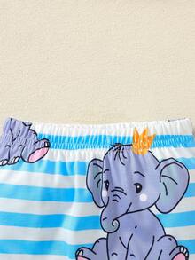 3pcs Newborn Baby Boy Outfit Set, Cartoon Elephant Print Bodysuit, Blue & White Striped Pants, Creative Pointy Hat, Gift For Kids, Autumn/Winter - Blue - View 6
