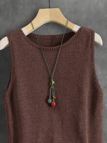 Solid Color Knitted Vest For Women, Retro Japanese/Korean Style, Layering Piece, Casual, Suitable For Summer Vacation, Versatile, Autumn Early, Layering, Commuting, Minimalist, Vintage, Colorful Music Festival, School, Cropped Camisole