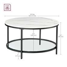  Tavolino da Salotto Rotondo, Tavolino da Caffè, 80 x 46 cm /65 x 46 cm,Tavolo con Piano Effetto Marmo, Ripiano in Vetro Temperato, Montaggio Facile, Moderno, Soggiorno, Bianco Marmo e Nero Inchiostro - Bianco - Visualizzare 7