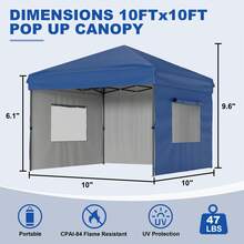10 X 10 Heavy Duty Pop Up Canopy Tent, Pop-Up Canopy Tent Commercial Instant Canopies, Outdoor ShadeCanopy With 3 Sidewalls - 藍色 - 查看 2