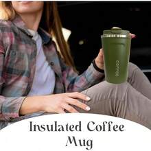 2025YINBAOGE Insulated Travel Coffee Mug, Spill & Leak Proof, Portable To Go Camping Stainless Steel Coffee Tumbler, Reusable Thermal Coffee Cup With Lid For Hot & Cold Drinks (Black, 12 OZ) - 綠色 - 查看 6