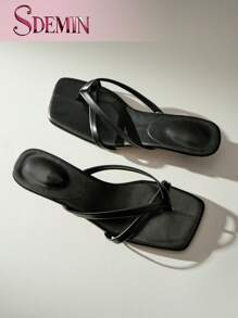 SDEMIN Summer New Arrival Women's Solid Color Slippers, Elegant Vacation Shoes, Casual Beach High Heels Sandals, Fashionable Slip-On Heels For Dress