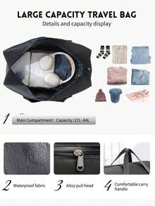 1 件轻便可折叠旅行袋，大容量防水储物袋，可折叠涤纶旅行收纳袋，男女通用，可装行李、衣服、周末/海滩/健身房/学校，适合学校、学校配件、学校用品的四季包 - 黑色 - 查看 4