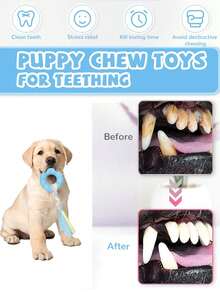 5件套豪华小狗玩具，狗玩具，适合出牙的小狗，小狗咀嚼玩具，带有可爱的吱吱叫的狗玩具，球和更多绳索小狗玩具，适合小型犬浅蓝色，这些玩具是送给宠物主人的理想生日礼物， - 彩色 - 查看 5